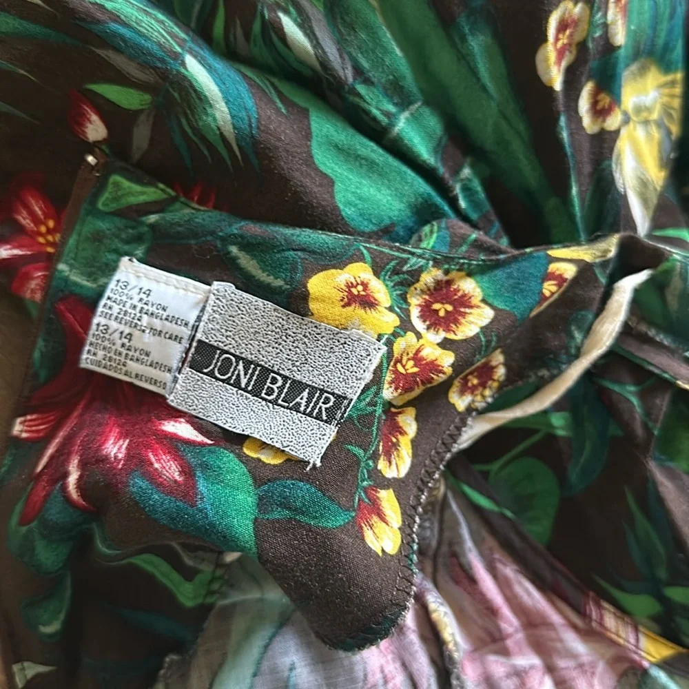 Vintage 90s Tropical Palm Leaf Print Romper Button Down Skirt Front Detail 13/14 - Picture 11 of 13